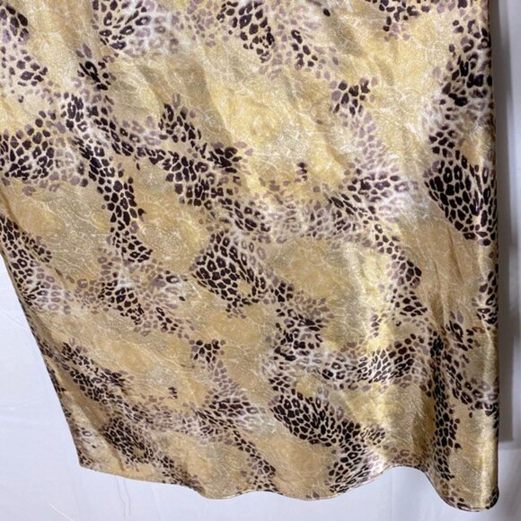 Vintage Premiere Collection Gold Brown Animal Print Satin Maxi Sleep Dress L - Picture 8 of 13